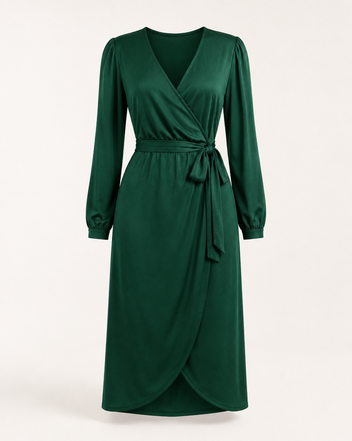 Emerald Wrap Midi Dress — Dresses