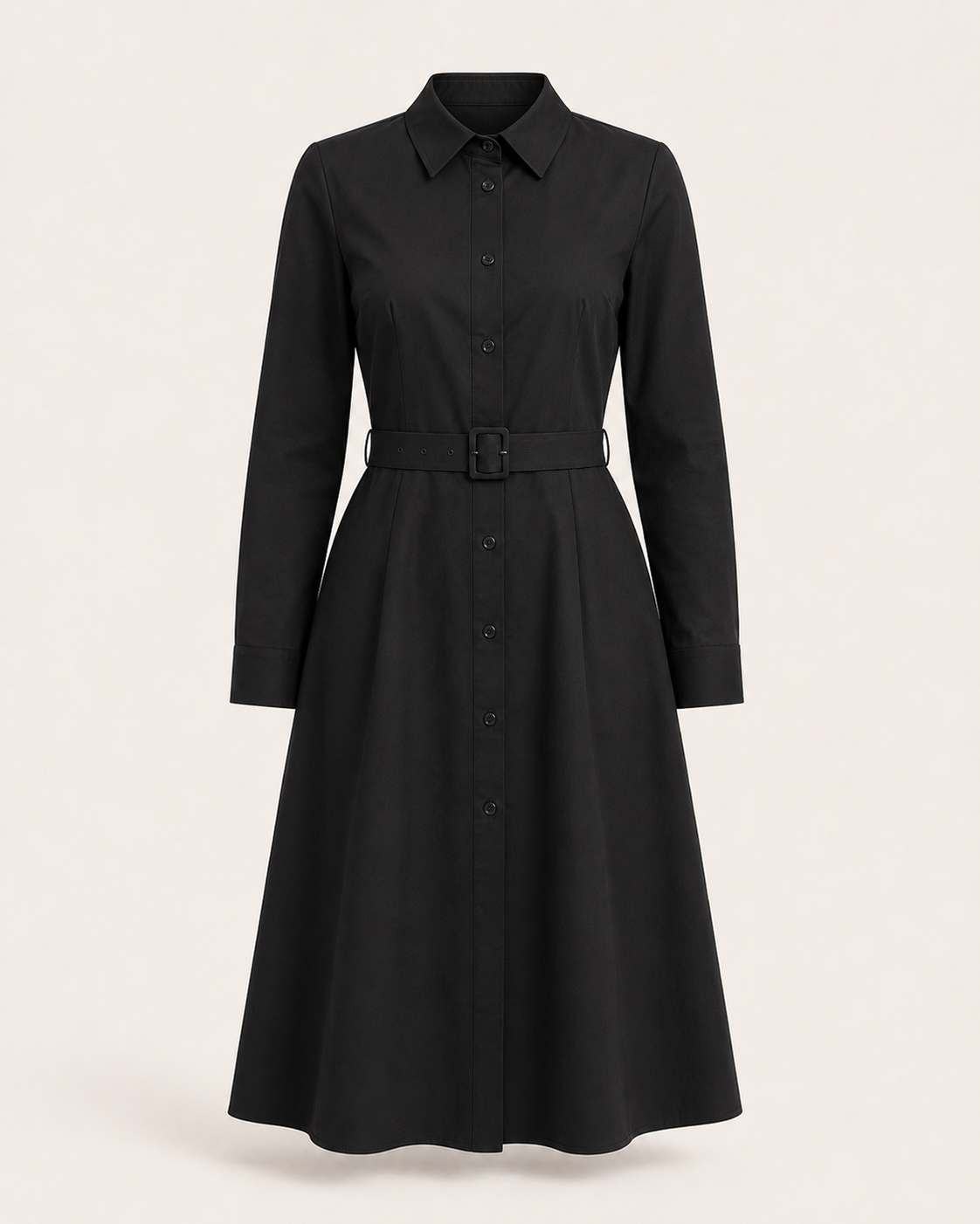 Black Tailored Shirt Dress — Dresses